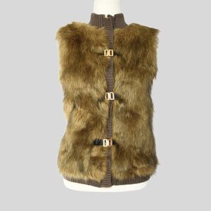 CALVIN KLEIN Faux Fur Sweater Vest Brown Size XS/S